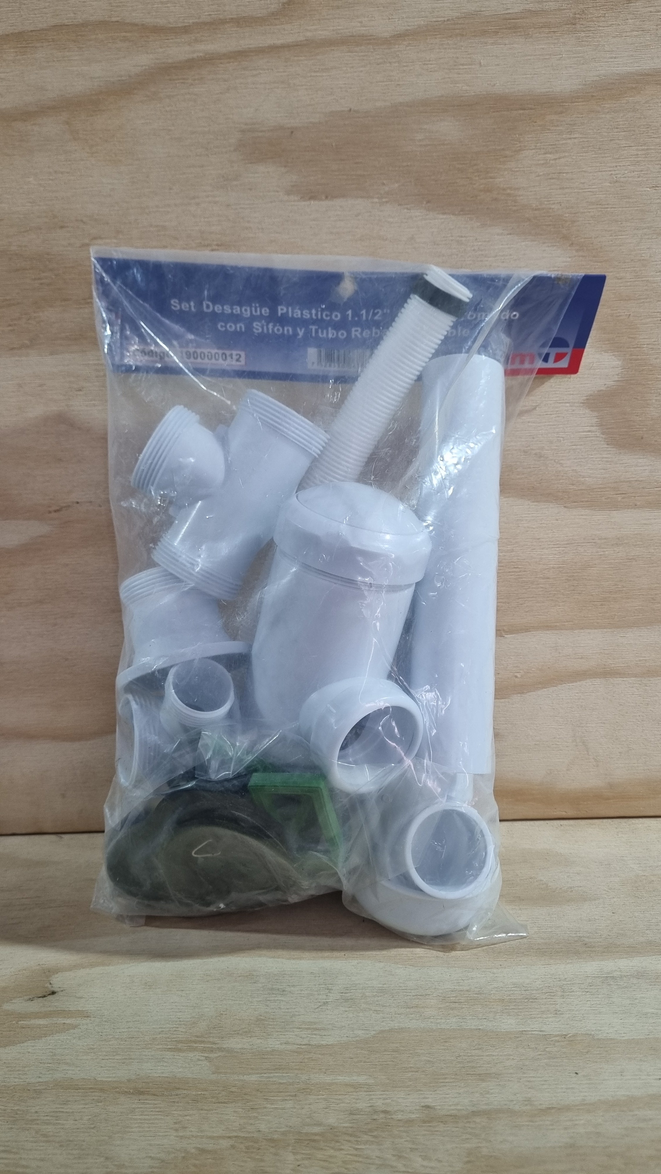 Set Desagüe Plástico 1½ Borde Cromado Con Sifón y Tubo Rebalse - Doble