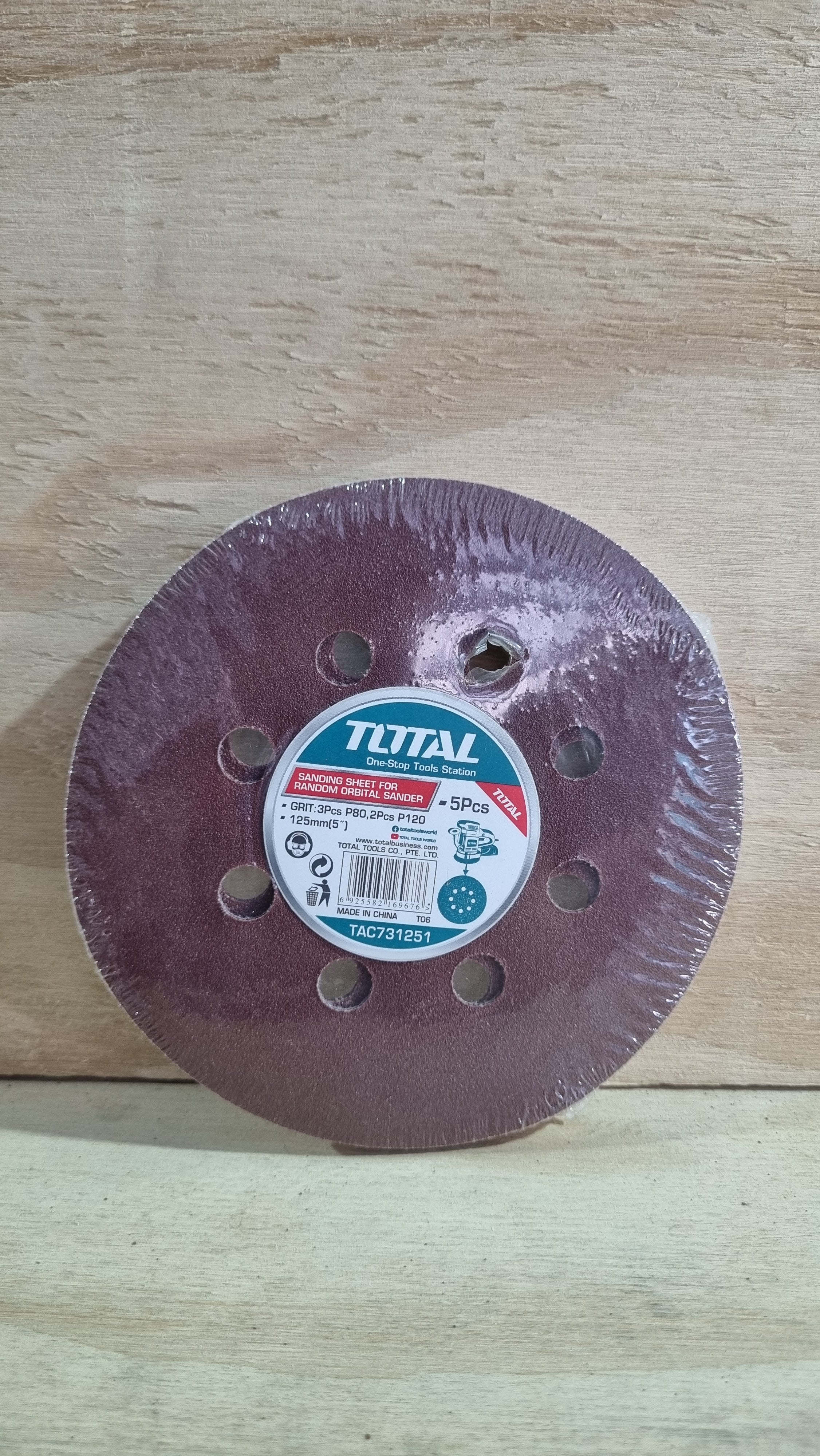 Set de lija para lijadora orbital 5" - Grano 80 & 120 - 5 piezas