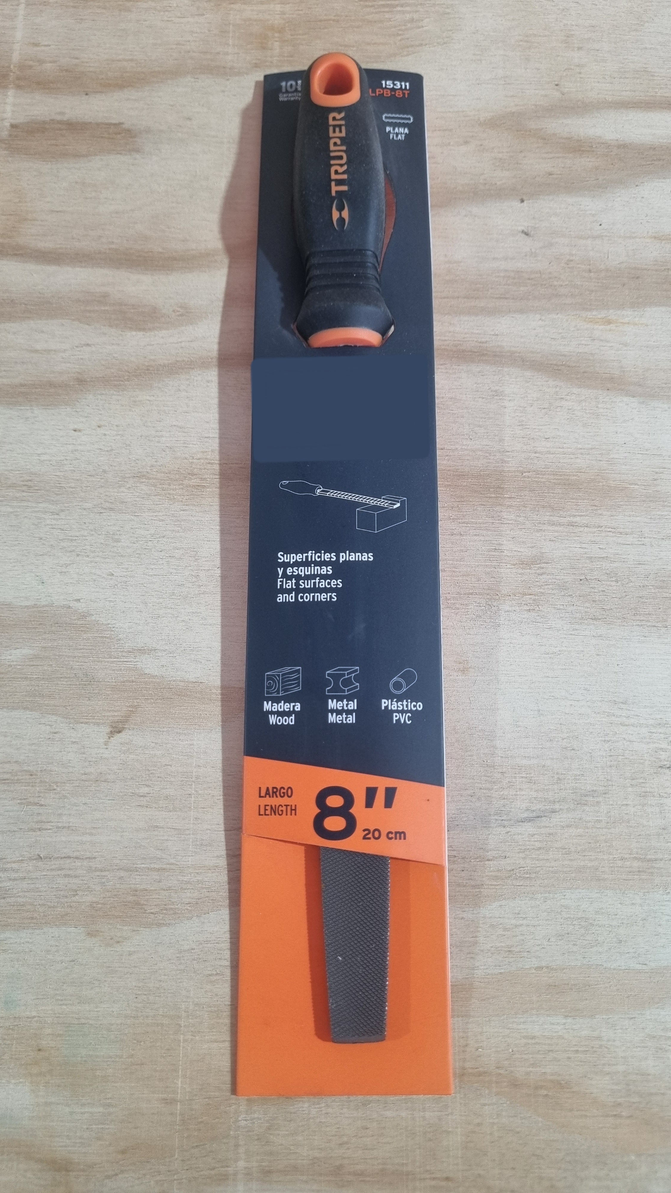 Lima plana bastarda con mango 8"