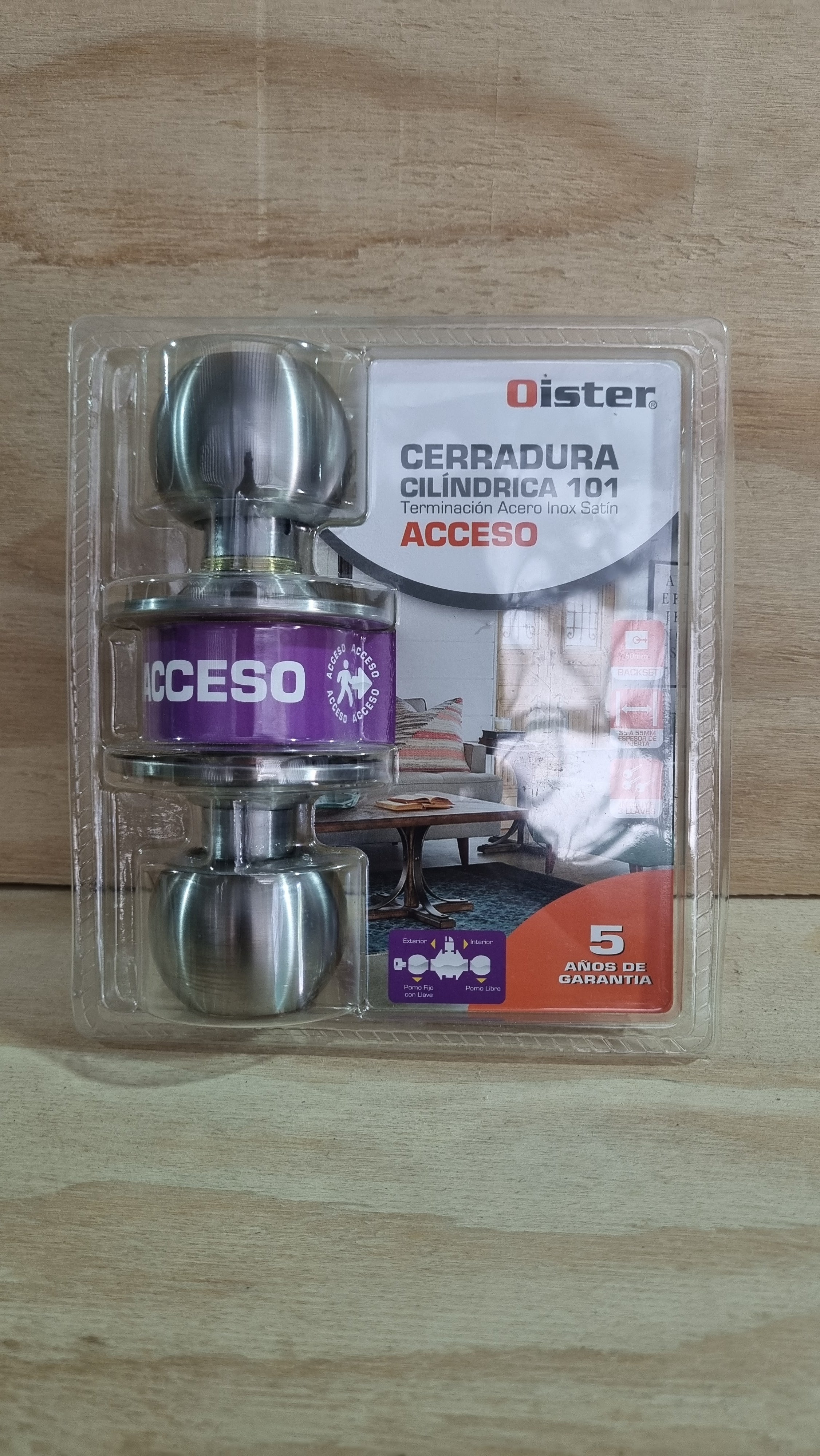 Cerradura Cilíndrica Acceso - Terminación Acero Inoxidable Satín