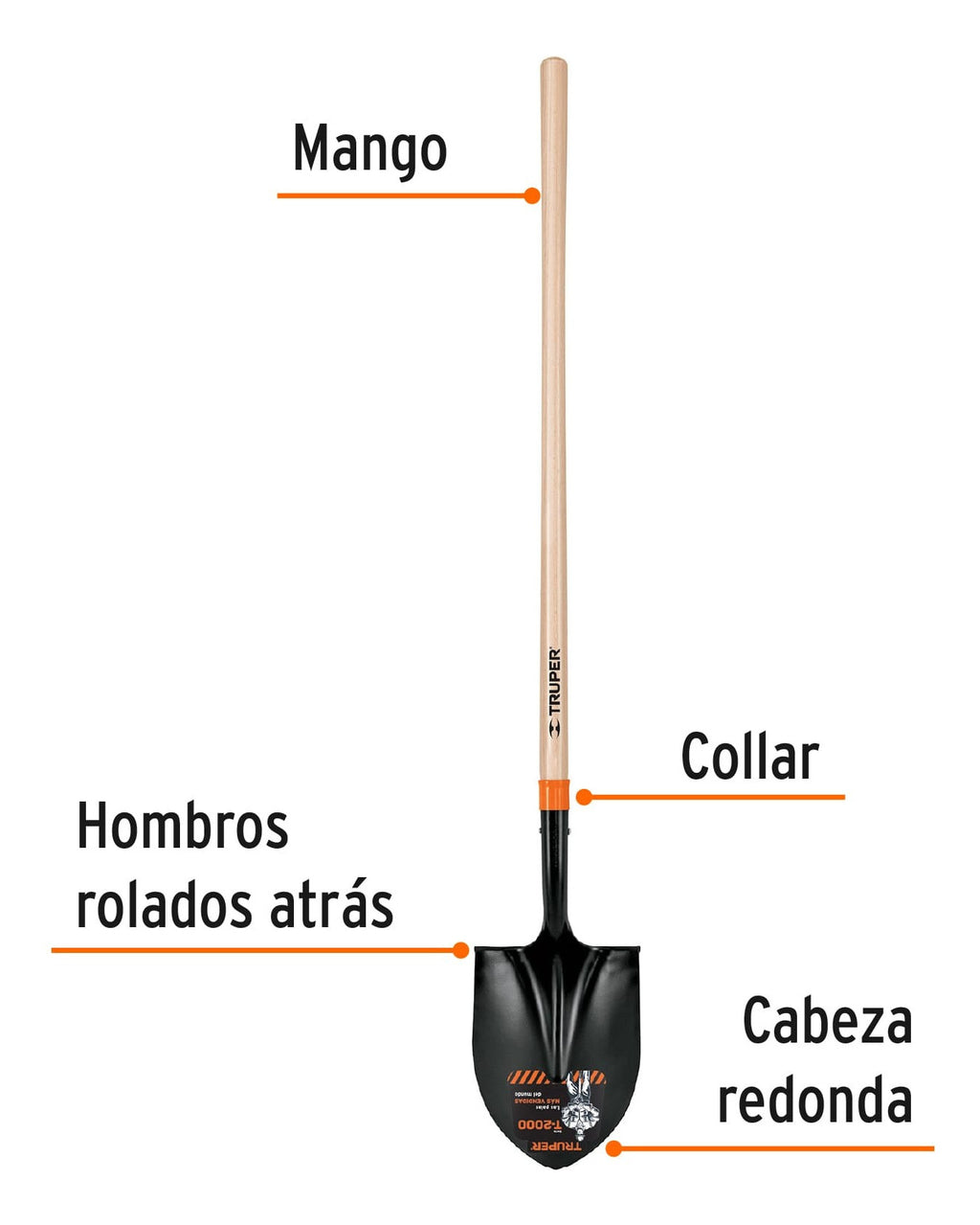 Pala Redonda Con Mango de Madera Truper