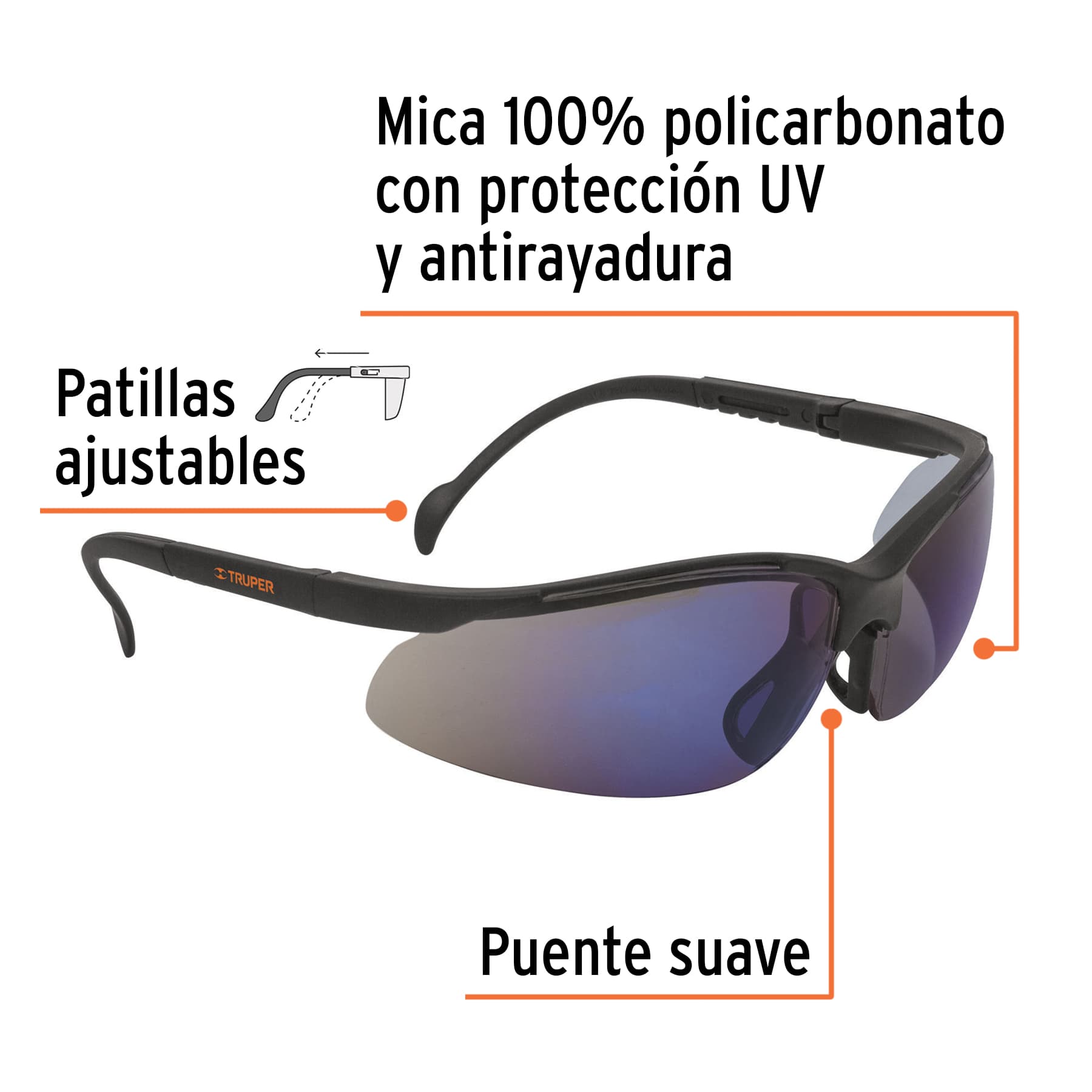 Lente Seguridad Ligero Espejo Azul Visión - Truper