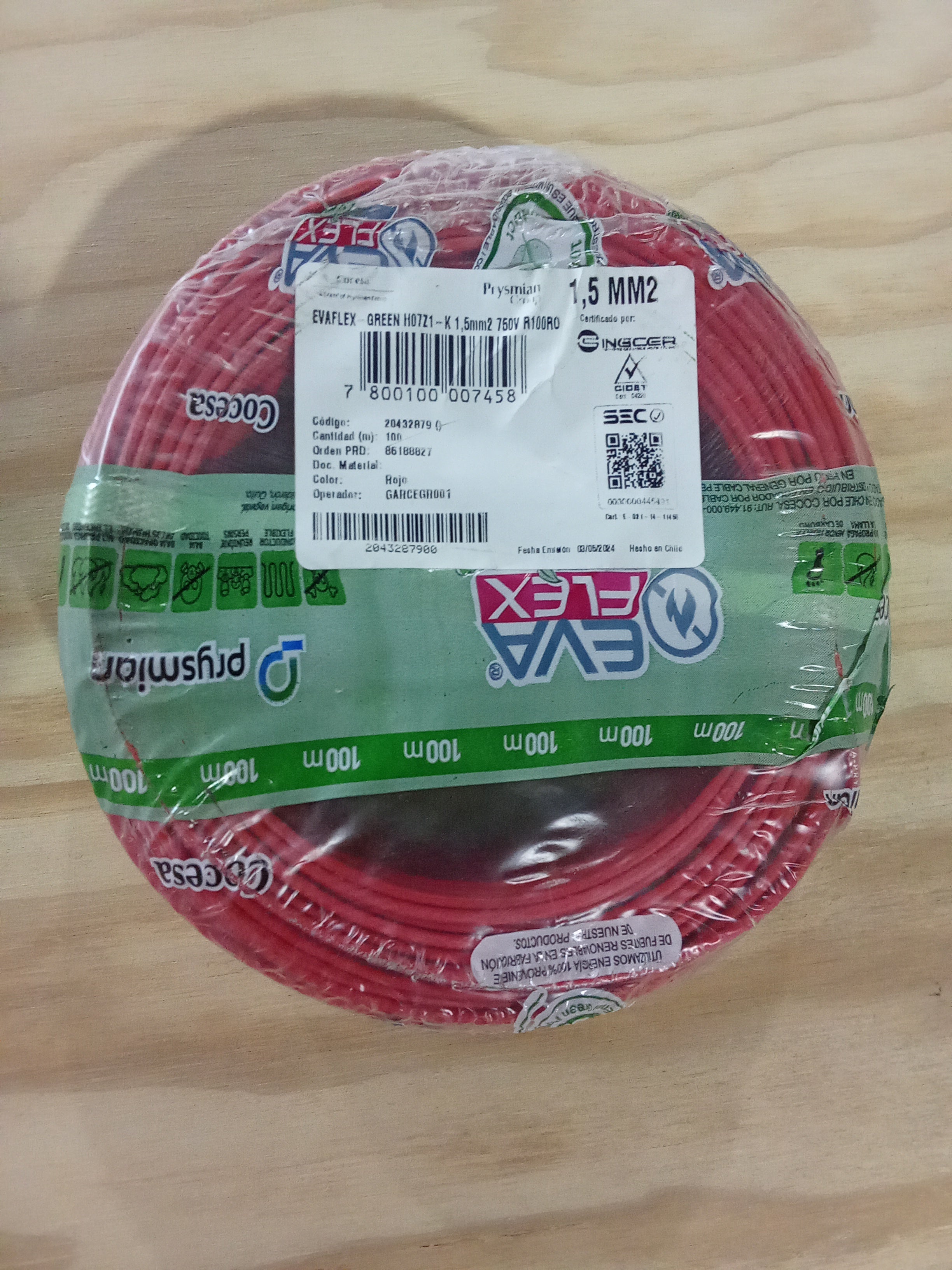 Cable Rojo 1.5mm2 (100 Metros)