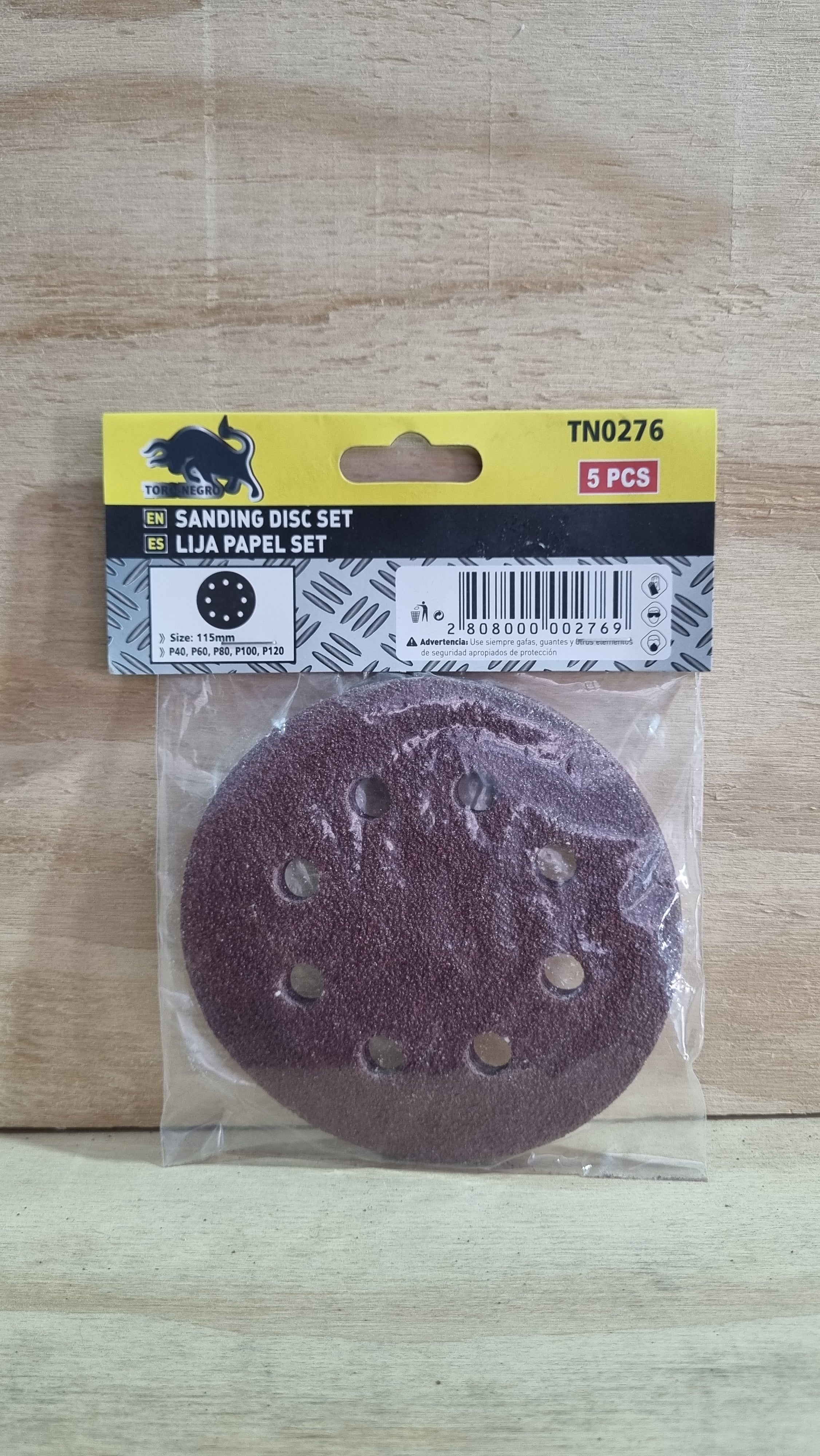Set Lija De Papel 125mm - Grano 40, 60, 80, 100, 120 - 5 piezas