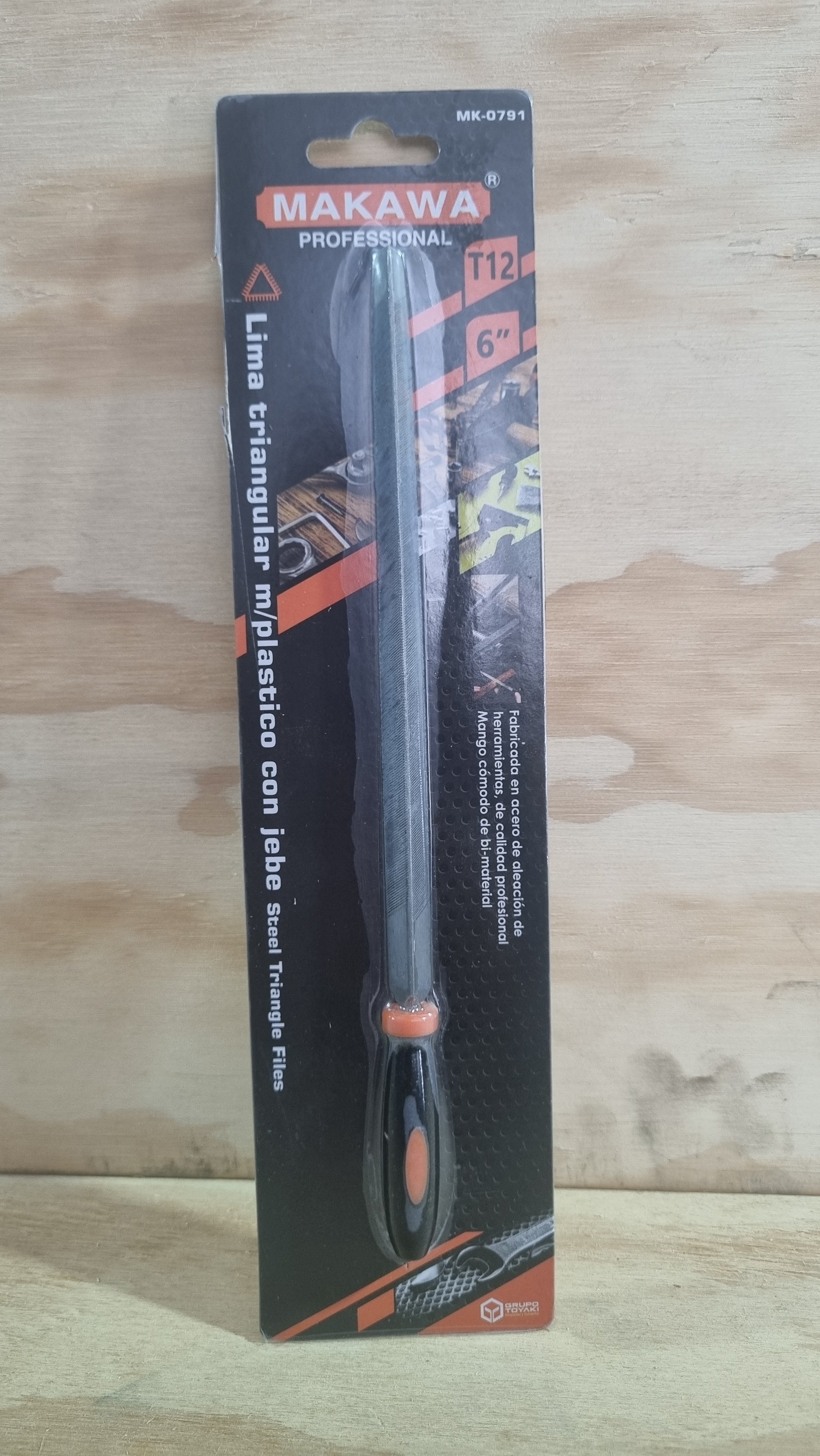 Lima triangular mango plástico con jebe 6 pulgadas