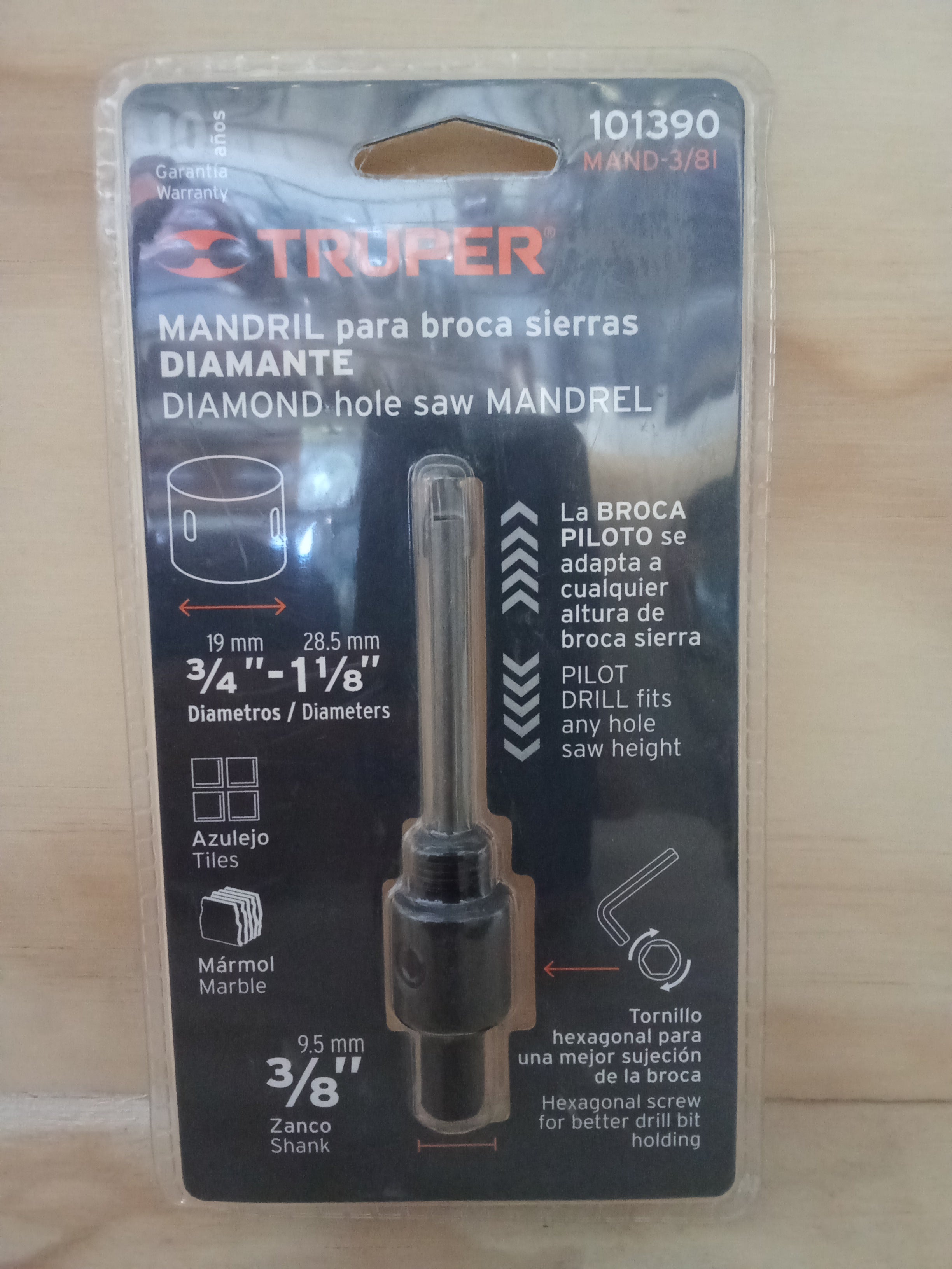 Mandril Para Broca Sierras Diamante 3/8"  9.5mm